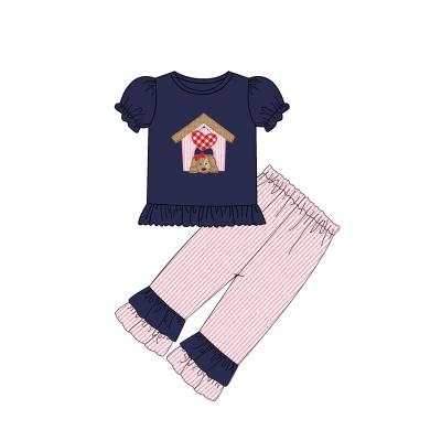 China Puresun Casual OEM Kids Cute Design Applique Boutique Clothes Valentine's Day 2 Piece Baby Clothing Set for sale