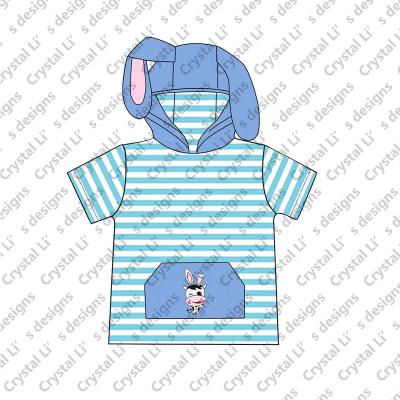 China Causal Children's Short Sleeve Hoodie Shirt Easter Apparel Kids Bunny Ears Clothes Kids Summer Clothing Tops for sale