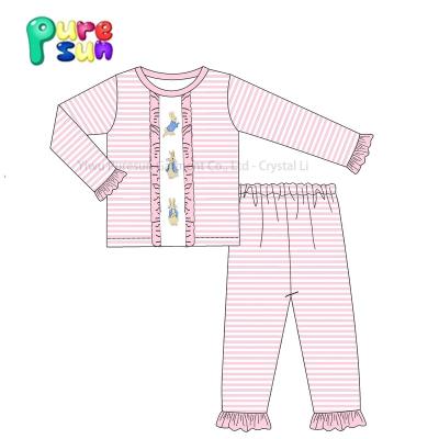 China Puresun Newest Breathable Designs Kids Easter Pajamas Sets Faux Smocked Sleepwear Knit Cotton 2 Piece Sleepwear Set Girl for sale