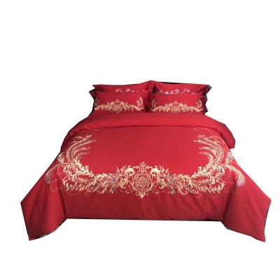 China Chinese Red Nondisposable Red Wedding Bed Sheet Quilt Set for sale