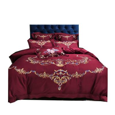 China Red Gold Nondisposable Metallic Embroidery Bedding Set for sale