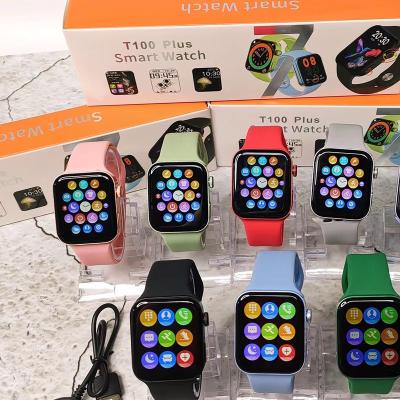 China Newest MP3 Playback Watch Series 1.75inch IP67 7 new flat edged smart watch T100plus design reloj smart iwo smart watch series 7 for sale