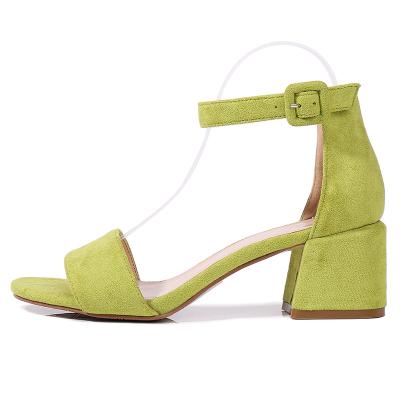 China Women's Lady High Heel Sandal Private Label Crescent Strappy Sandals Open Chunky Green Custom Size Factory Wholesale Toe for sale