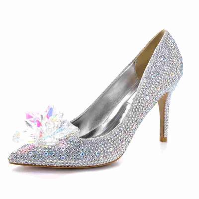 China Breathable High Heel Bridal Women Ladies White Crystal Shoes For Wedding Women for sale