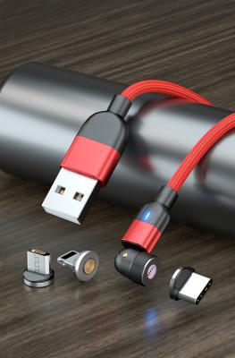 China Magnetic Data cable 540° rotation USB Nylon Braided 3 in 1 data cable for sale