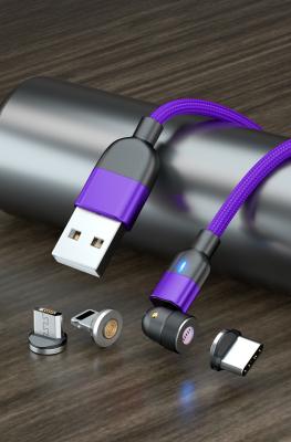 China 540° rotation USB magnetic cable nylon braided 3 in 1 magnetic cable fast charging 3A type C cable charger for sale