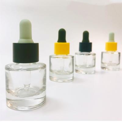 China Body Oil Packaging 15ml Shoulder Squash Essential Oil Bottles High Quality Cosmetic Flat Glass Dropper Bottle for sale