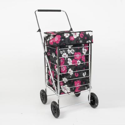 China 2022 Large Capacity Folding Push And Pull Folding Shopping Cart With 4 Wheels for sale