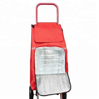 China Polyester Cloth And Metal Steel Frame Folding Red Folding Hand Trolley With Cooler Bag for sale