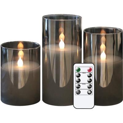 China Weddings Gray Glass Simulates Flameless LED Remote Control Candle for sale