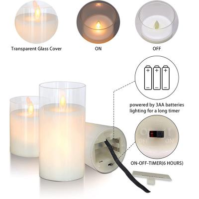 China Birthdays Flameless Candle , Luxury Transparent Glass Movable Flame Battery Operated Candle With Remote Control for sale