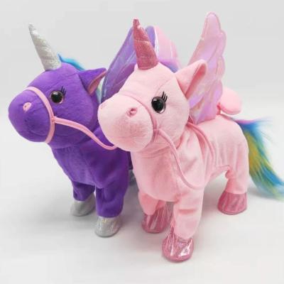 China Cute Animal Doll Cuddle Singing Children Electronic Stuffed Animals Plush Leash Flies Unicorn Toy Unicorn Cute Musical Walking for sale