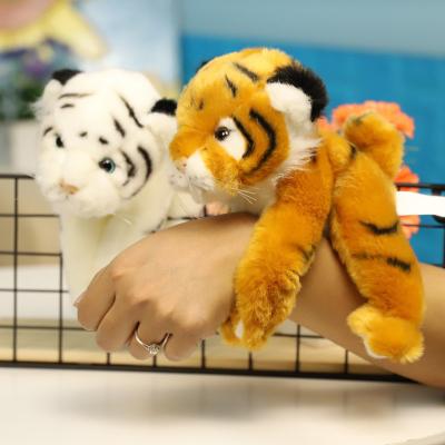 China Tiger Fridge Magnet Hugger Plush Stuffed Kids Animal Toys Realistic Cute Animal Tiger Soft Slap Bracelet Stuffed Doll Novelty Zoo for sale