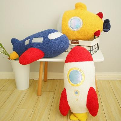 China Cute Animal Doll Spaceship Plush Stuffed Submersible Aircraft Shape Rocket Decorative Cushion Soft Kids Stuffed Pillow Comfortable Toy for sale