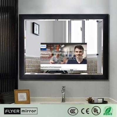 China Luxury Black Wooden Frame Bathroom TV Mirror Lighted Magic Mirror TV 55inch for sale