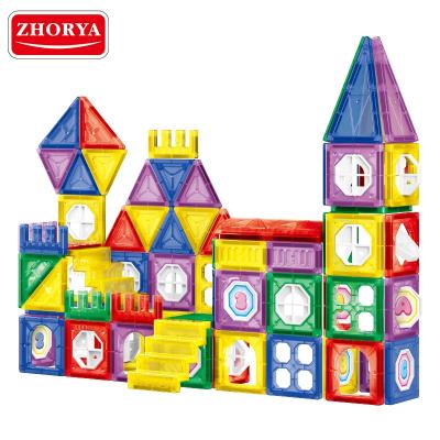 China Zhorya Eco-friendly Material Colorful 110pcs Magnet Building Blocks Set Educational 3D Kids Magnetic Tiles Toys for sale