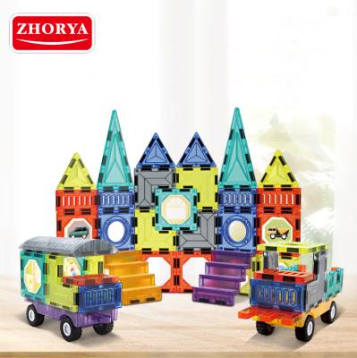 China Intellectual Development Building Magnetic Toys Zhorya Kids Educational Colorful Magnetic STEM Toys 3D Tiles 71pcs Building Block Magic Sets for sale