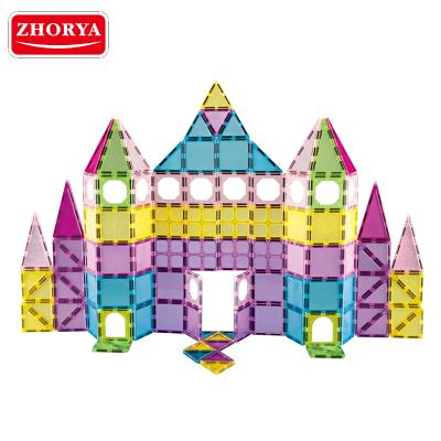 China Zhorya Eco-friendly Material Learning Multi Colors Educational Magnetic Block Toy Building Block Set Magnetic Tiles For Kids for sale