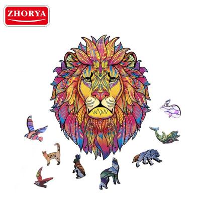 China Toy Zhorya Wholesale A4 Size Cartoon Unique Wolf Fox Lion Animal Shaped Wooden 3D Puzzle For Adults for sale