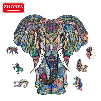 China Zhorya Material Eco-friendly Animals Elephant Custom Wooden Jigsaw Puzzle 3d Kids Toys for sale