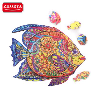 China Cartoon Toy Zhorya Wholesale Kids Christmas Gifts Adult Fish Shape 3D Wooden Jigsaw Puzzle for sale