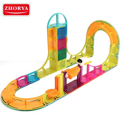 China Educational Toy Zhorya 61pcs Sky Lane Slot Toy Packing Track Car Set Magnetic Building Blocks Toy Set for sale