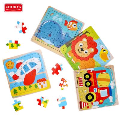 China Children Toy Zhorya Clever Kids Early Education 3D Wooden Jigsaw Wooden Animals Cartoon Toys Jigsaw Puzzle for sale