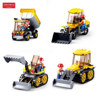 China Zhorya Sluban Eco-friendly Material Small Dump Tank Bulldozers Truck Crawler Excavator Cultivating Truck Engineering Series Building Block for sale