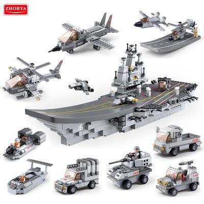 China DIY Building Brick Zhorya Sluban 9 in 1 aircraft carrier car landing craft troop carrier jet boat building block for sale