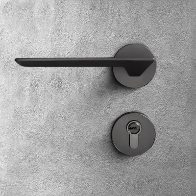 China Modern Simple Zinc Alloy Door Handles Bedroom Door Locks Handles Matt Black Door Handle Set for sale