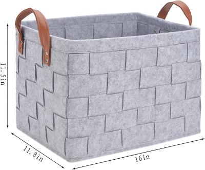 China Sustainable Folding Laundry Basket Large Baby Clothes Foldable Felt Woven Storage Basket With Handle for sale