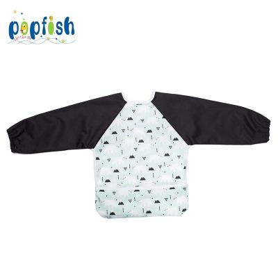 China Popfish Antibacterial PUL Waterproof Baby Sleeves Long Wearing Bibs Drawing To Protect Bibs Apron for sale