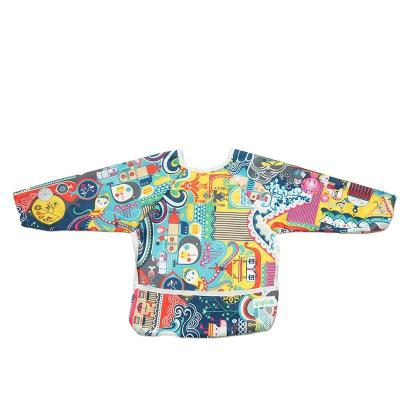 China Kids Antibacterial Fancy Painting Eating Overall Coat Long Sleeves Baby Feeding Apron Bibs for sale