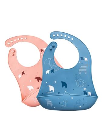 China BPA Free Silicon Baby Bib Set Logo Animal Pattern Easily Clean Adjustable Soft Food Silicone Baby Feeding Bib for sale