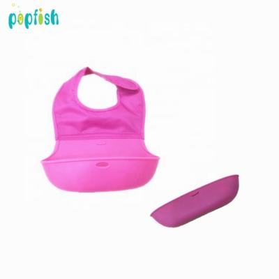 China Best Antibacterial Portable Waterproof Silicone Baby Feeding Bibs With Pouch for sale