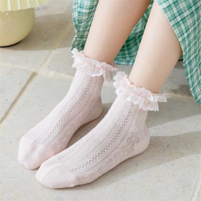 China 2022 New Breathable Baby Lace Up White Princess Dance Dress Socks Cotton Ruched Ruffle Cotton Socks For Little/Big Kids Children for sale