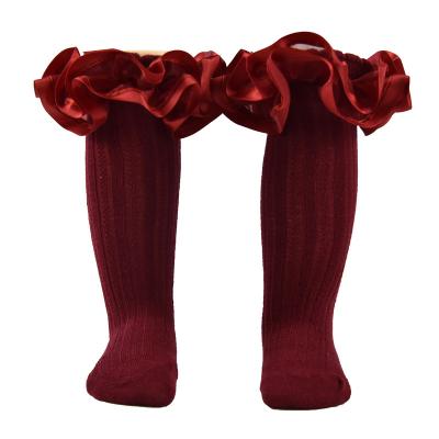 China Fashionable High Knee High Bow Knee High Socks Fashionable Anti-Fault Babies Babies Gross Needle Knitted Cotton Hosiery Kids Girls for sale