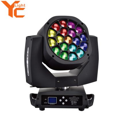 China B-eye 19pcs 15w Moving Head Quad 4in1 Rgbw Spot Beam Wash Spinning Zoom Led Stage Light 360x300x400mm for sale