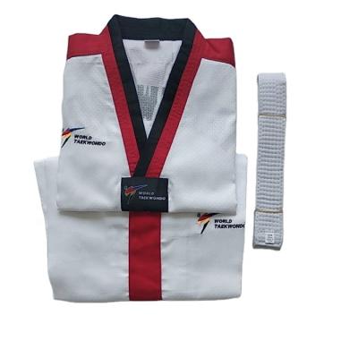 China Durable Custom Kids White Durable Breathable No Pilling Jacquard Cotton Taekwondo Uniform for sale