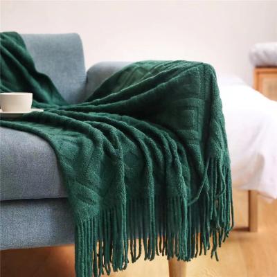 China Cozy Warm Acrylic Knitted Decorative Bed Sofa Fall Outdoor Boho Farmhouse Decor Couch Tassel Throw Blanket Soft Light Weight Anti-Static for sale