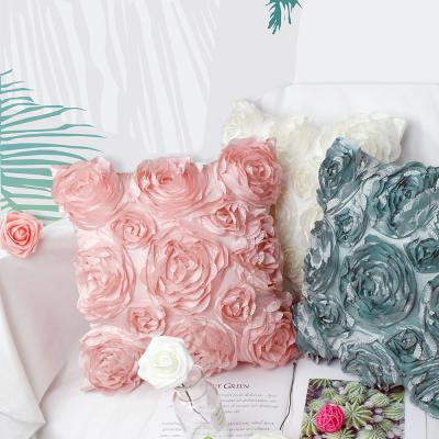 China High Quality Anti-Static Chiffon Rose Decorative Cushion Cover Popular Rose Throw Pillow Case Embroidered By Style for sale