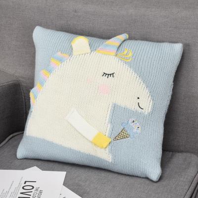 China PORTABLE Wholesale Cute Animal Cartoon Unicorn Cushion Cover Acrylic Knitted Pillow Case For Sofa for sale