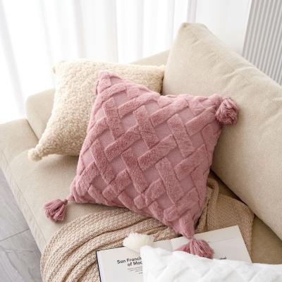 China PORTABLE Wholesale Solid Fashionable Embroidered Cushion Cover Throw Pillow Case With Tassel For Sofa for sale