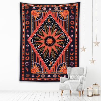 China Beautiful Decoraion Burning Sun Tie Dye Tapestry Celestial Sun Moon Star Planet Tarot Card Hanging Bohemian Tapestry for sale