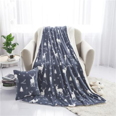 China Good Quality Anti-Static Christmas Custom Printed Soft Warm Flannel Sherpa Fleece Throw Blanket for sale