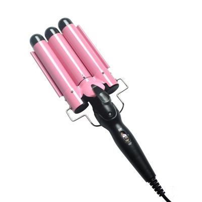 China Portable Safety Triple Thick Hesitate 3 Barrel Spiral Rotating Electric Hair Hesitate Iron Magic Automatic Hair Curler for sale