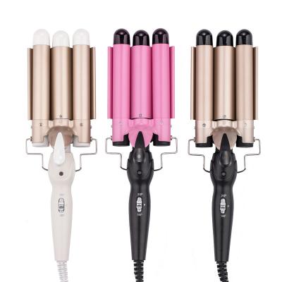 China Safety Amazon Best Sell Professional Ceramic Body Three Barrel Style Curling Iron Electric Wave Hair Curler 3 Barrel Hair Curler for sale