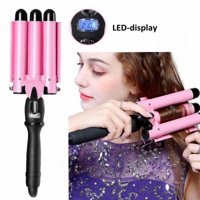 China Amazon Hot Selling 3 Barrel Hair Safety Curling Iron Hesitate Fast Heating Sleek Hair Curlers With LCD Ceramic Hair Styling Tools for sale