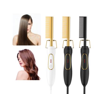 China Popular Safety Amazon Seller Safety Portable Curling Iron Multifunctional Comb Ceramic High Heat Copper Gold Hair Straightener for sale