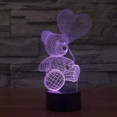 China 3D Lighting Lamp 7 Color Changing Acrylic Teddy Bear 3D Night Led Light For Valentine's Day Gift for sale